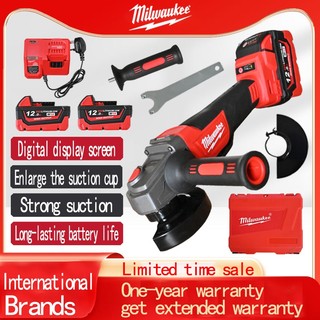 Milwaukee brushless cordless angle grinder with non-locking handle switch and powerful performance.
