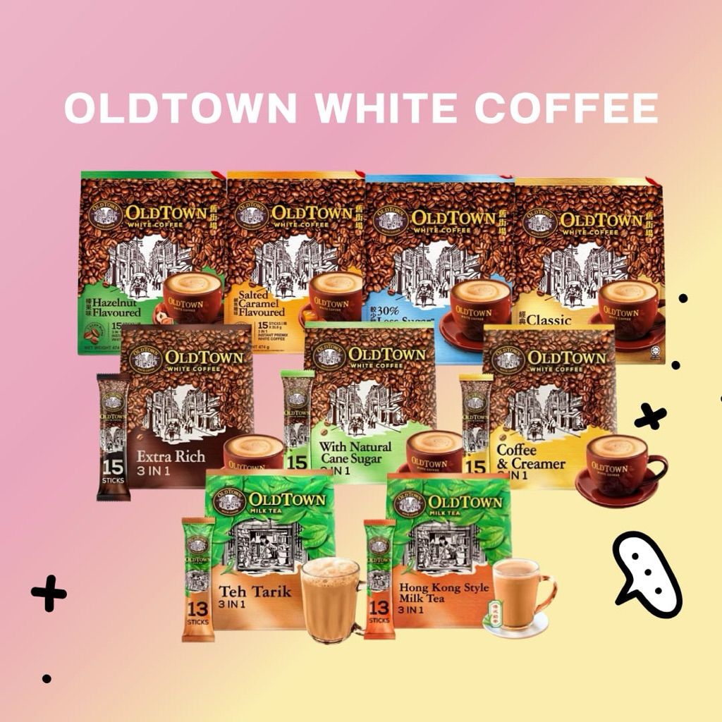 Old Town Coffee กาแฟสำเร็จรูปที่ขายดีที่สุดของมาเลเซีย แบบแพ็ก มีหลายรสชาติ 1 แพ็กมี 13-15 ซอง ซองละ 31.6 กรัม