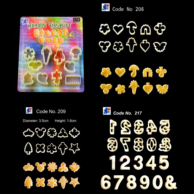 SIN LIAN SL เครื่องตัดคุกกี้พลาสติก Acuan Biskut เบอร์ 174 206 209 217