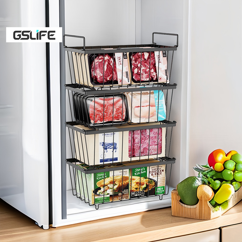 GSlife 4-Pack Stackable Chest Freezer Basket - Non-Slip Storage Organizer Rack ชั้นวางอาหาร