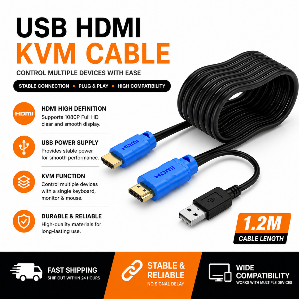 สาย HDMI KVM 1.2M สําหรับสาย USB KVM HDMI 2in 1 USB
