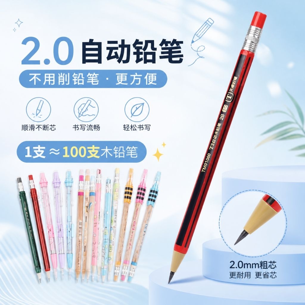 2.0 มม. 自动笔 / ดินสอกด|ฝ่าฟันกระบอก|断不 log|可 หยดน้ําตาล็อก|. นักเรียนโรงเรียน|เพนเซล 2.0มม