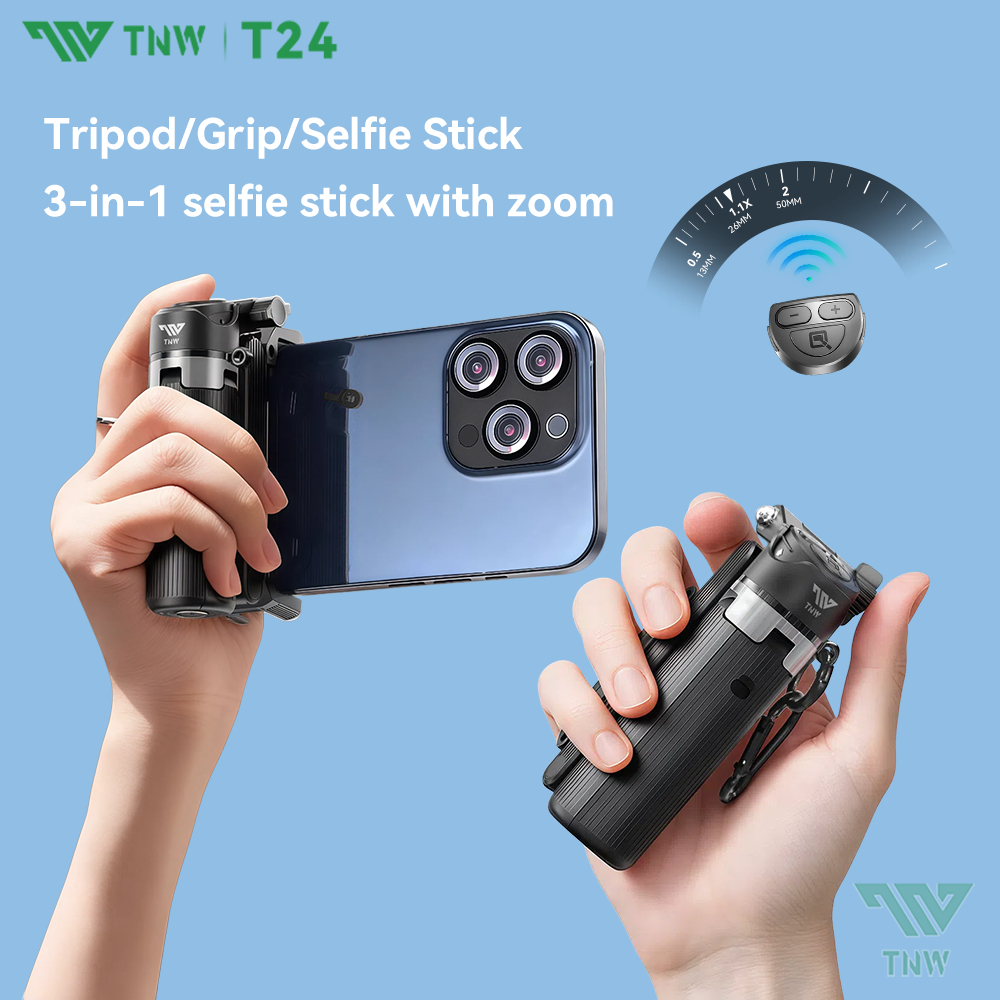 TNW T24 Mini Zoom Selfie Stick ขาตั้งกล้องแบบพกพาโทรศัพท์ Grip ขาตั้งโทรศัพท์ขาตั้งกล้อง Vlog การถ่า