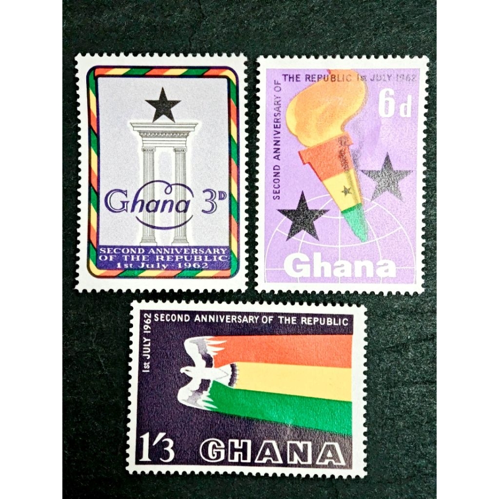 กานา 1962 The 2nd Anniversary Of Republic 1st กรกฎาคม 1962 ครบชุด - แสตมป์ MH 3 ชิ้น / Setem
