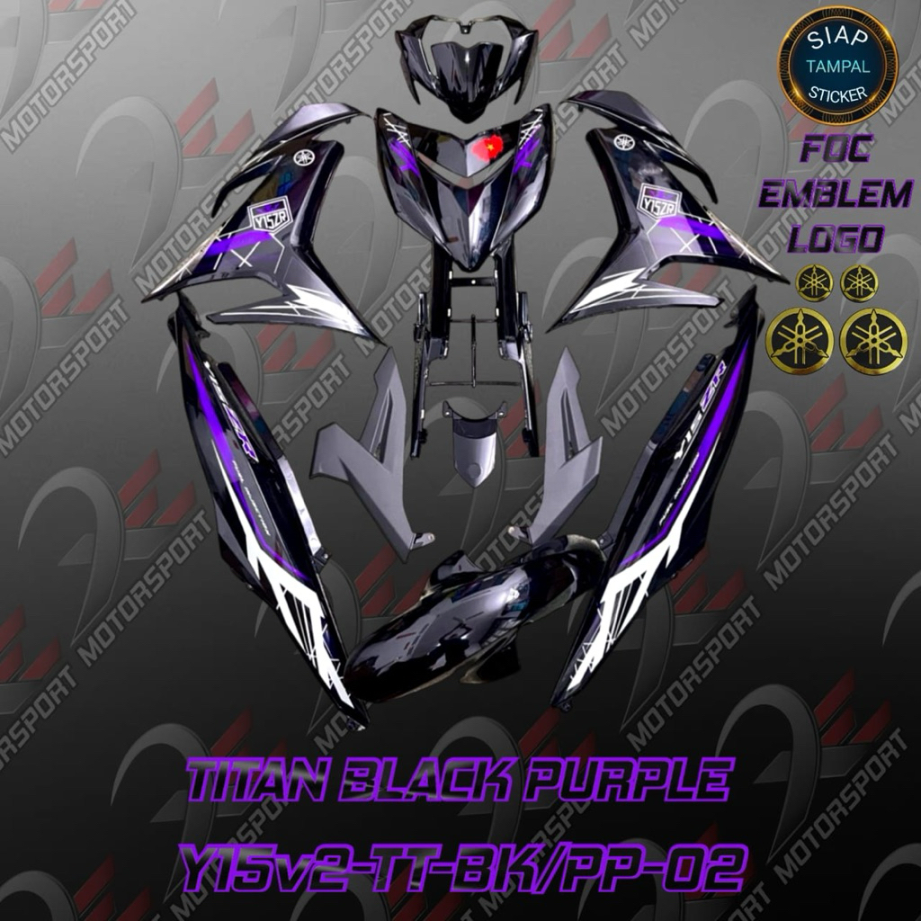 Y15 COVERSET CUSTOM TITAN สีดําสีม่วง COVERSET สําหรับ Y15 V1 V2 ชุดฝาครอบ YSUKU CUSTOM