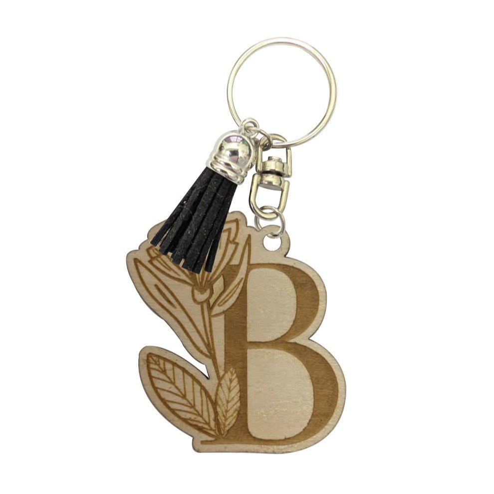 WOODEN ALPHABET KEYCHAIN DESIGN c/w TASSEL