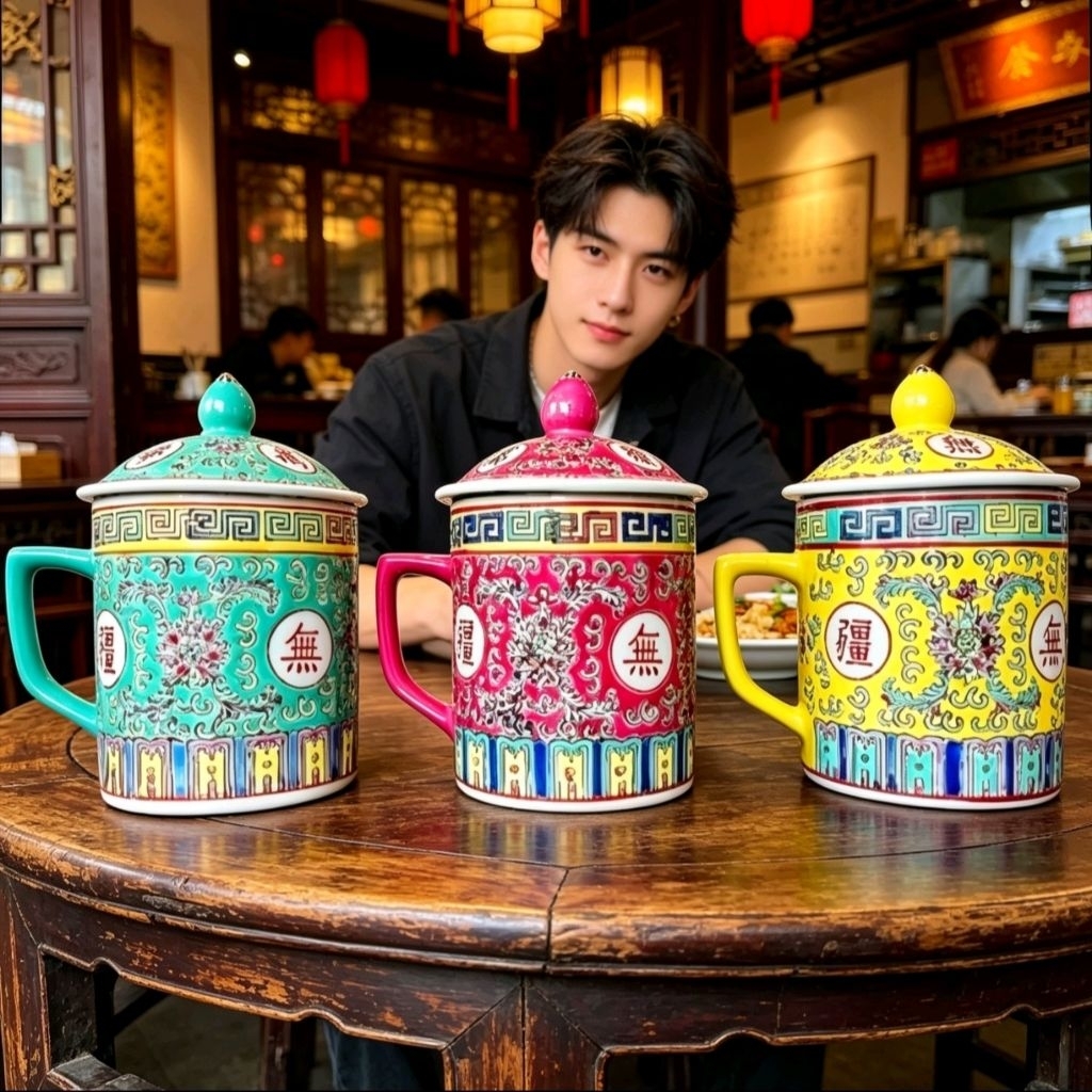 Wanshou Wujiang Cup Wan Shou Wu Jiang Mug ทําด้วยมือทําด้วยมือ Jingdezhen ผลิต