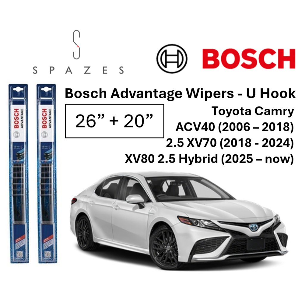 ที่ปัดน้ําฝน Toyota Camry Wiper 26"+20" Bosch Advantage U Hook ที่ปัดน้ําฝนด้านหน้า Camry ACV40 XV70