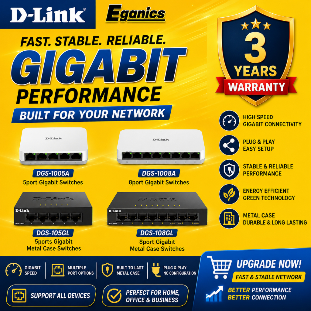 D-Link 8/5 พอร์ตเครือข่ายกิกะบิตปลดล็อคสวิตช์เดสก์ท็อป | เคสโลหะ | DGS-1005A/DGS-1008A/DGS-105GL/DGS