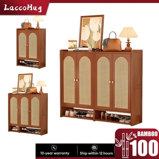 𝐋𝐀𝐂𝐂𝐎𝐇𝐔𝐆 Bamboo Shoe Cabinet Rak Kasut Bertutup 6/7/8 Layer 40+ Pairs Wooden Shoe Rack Almari Kasut