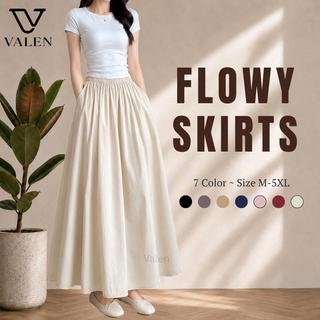 VALEN Flowy Long Skirts Women With Pocket A-Cut High Waist Skirt Panjang Labuh Wanita Perempuan 7Color SizeM-5XL