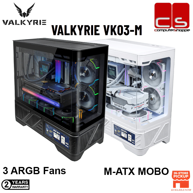 VALKYRIE VK03-M LCD ARGB 3 FANS (สีดําสีขาว)(Micro-ATX, หน้าจอสัมผัส IPS ขนาด 6.2", หม้อน้ํา 360 มม.