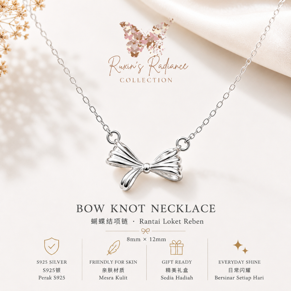 S925 เงินสเตอร์ลิง Bow Knot สร้อยคอ Sendie สร้อยคอ S925 เงินโซ่ Rantai Loket Reben Perak S925 Hadiah