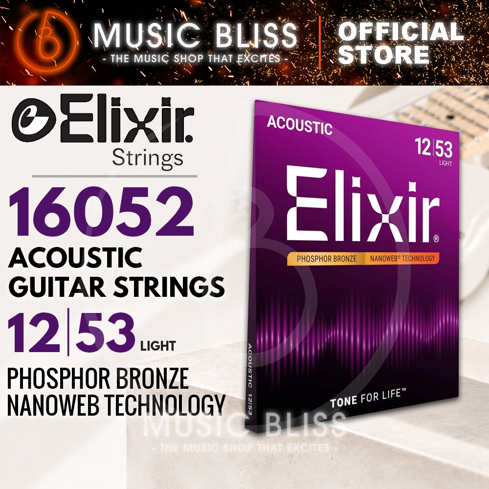 สาย Elixir สายกีต้าร์โปร่ง Nanoweb Phosphor Bronze .012-.053 Light