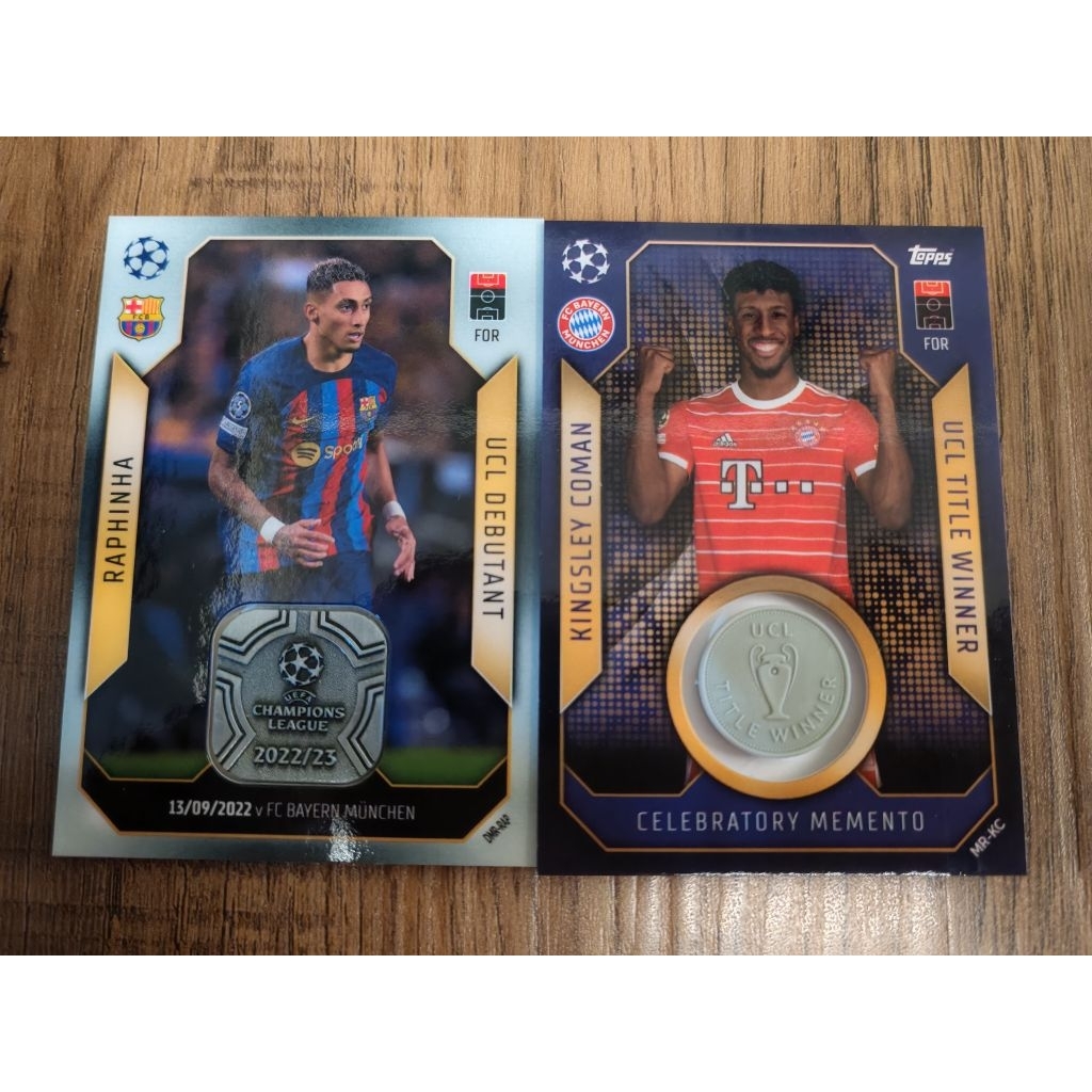 Topps Match Attax 2022/23 เหรียญ Relic Memento (Raphinha & Kingsley Coman)