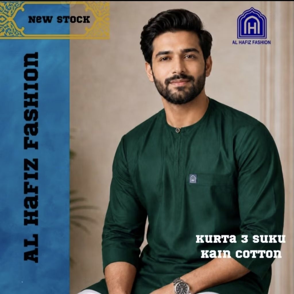 Kurta Al hafiz ผ้าคอตตอนชาวเขา 3 เส้น ด้ายเย็น 5000 kurta ผ้าคอตตอนแขนสามส่วน Cool Al hafiz