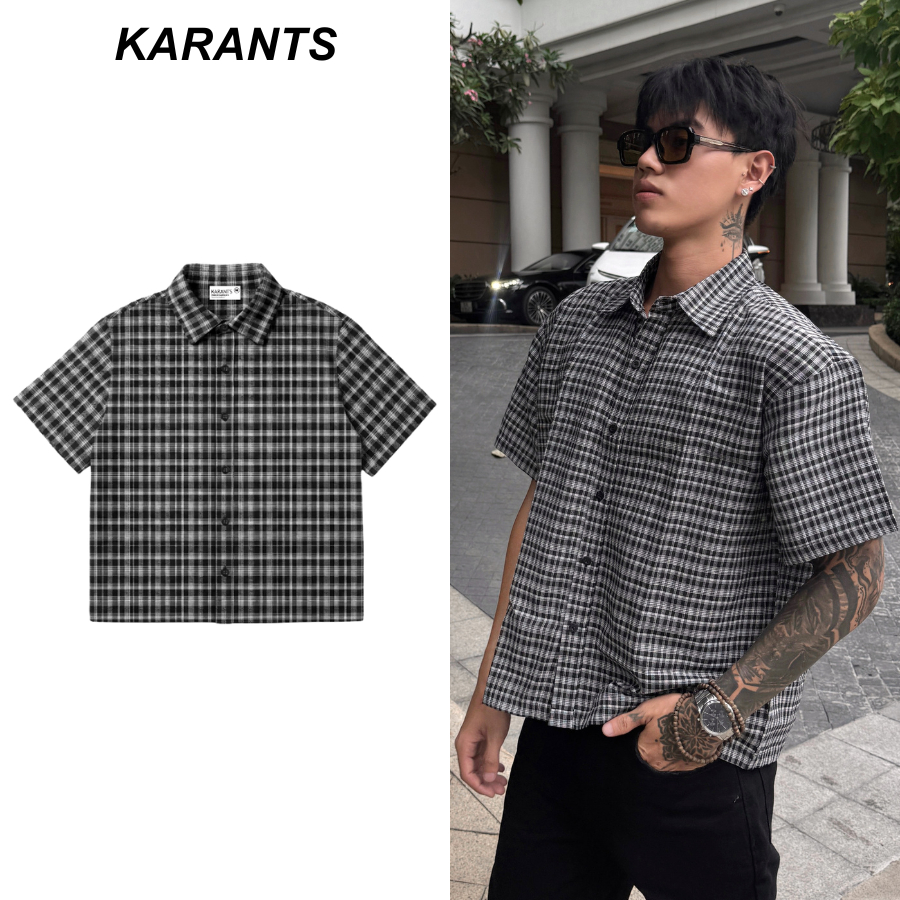 KEMEJA Karants เสื้อเชิ้ตผู้ชายลายสก๊อตธรรมดา & - KR381