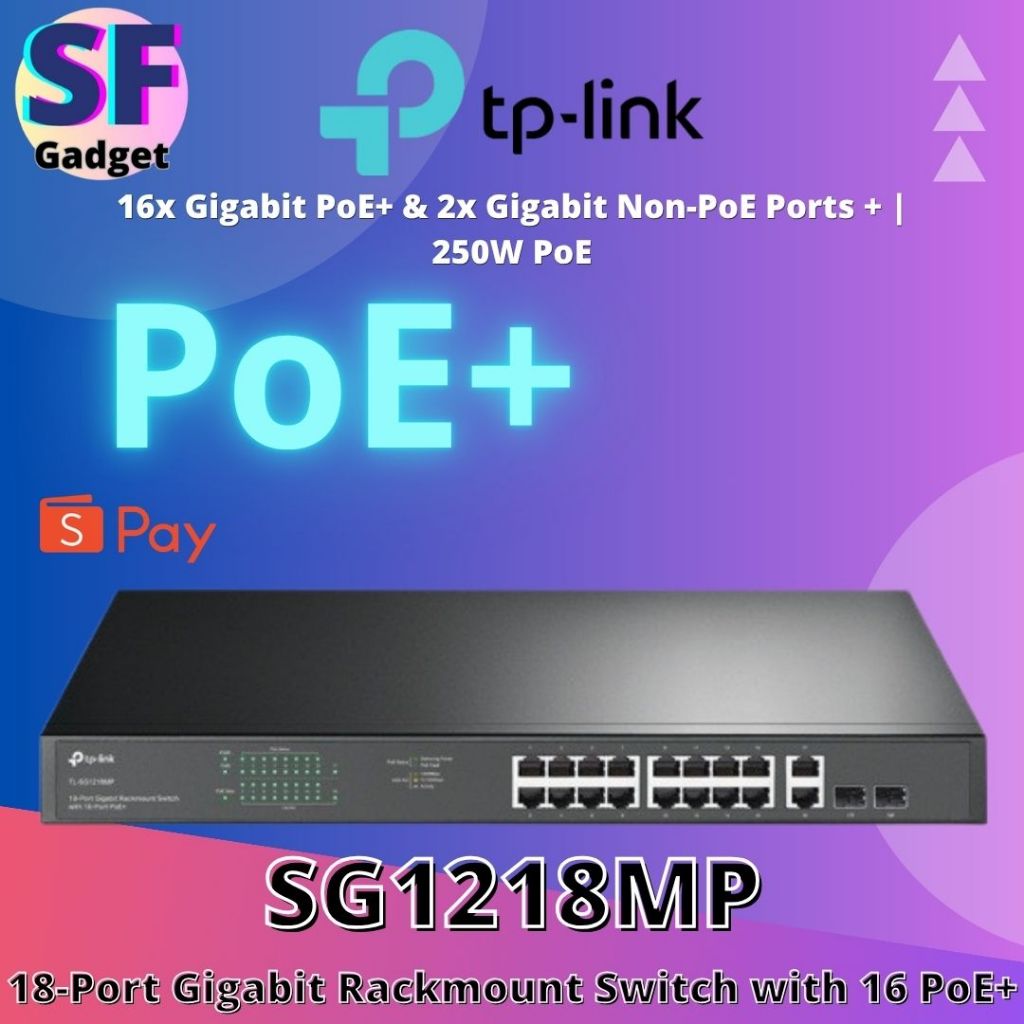 TP-Link TL-SG1218MP 18-Port Gigabit Rackmount Switch พร้อม 16 PoE+ | 2x Gigabit Non-PoE + พอร์ต Giga