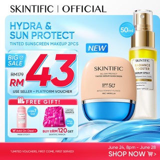 <NEW>SKINTIFIC Tinted Serum Sunscreen Skincare Set SPF50+PA++++ Hydra Glow Brightening丨Serum Spray丨Tone up Cream丨Cleanse
