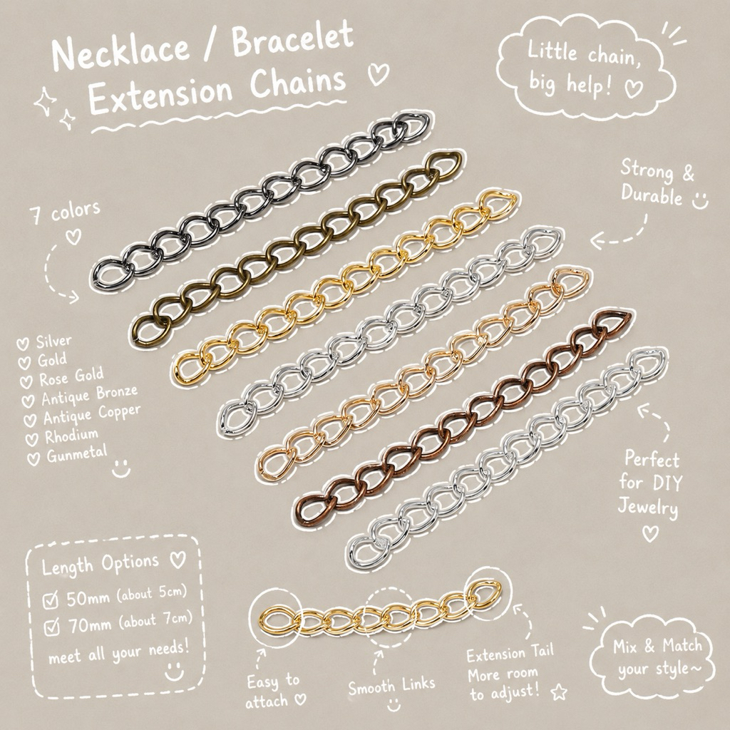 -(20PCS) 50 มม./70 มม.เงิน/ทองสร้อยคอขยายโซ่จํานวนมากสร้อยข้อมือขยายโซ่หาง Extender โซ่
