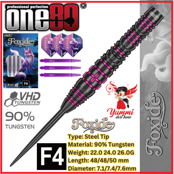ONE80 STEEL TIP DARTS - FOXIDE F4 (22G/24G/26G)