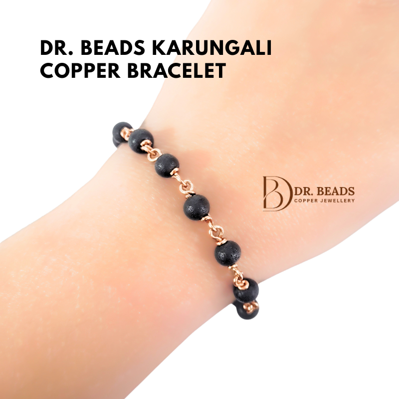 ดร. ลูกปัดแท้ Karungali Black Ebony Wood Silver / Copper Bracelet