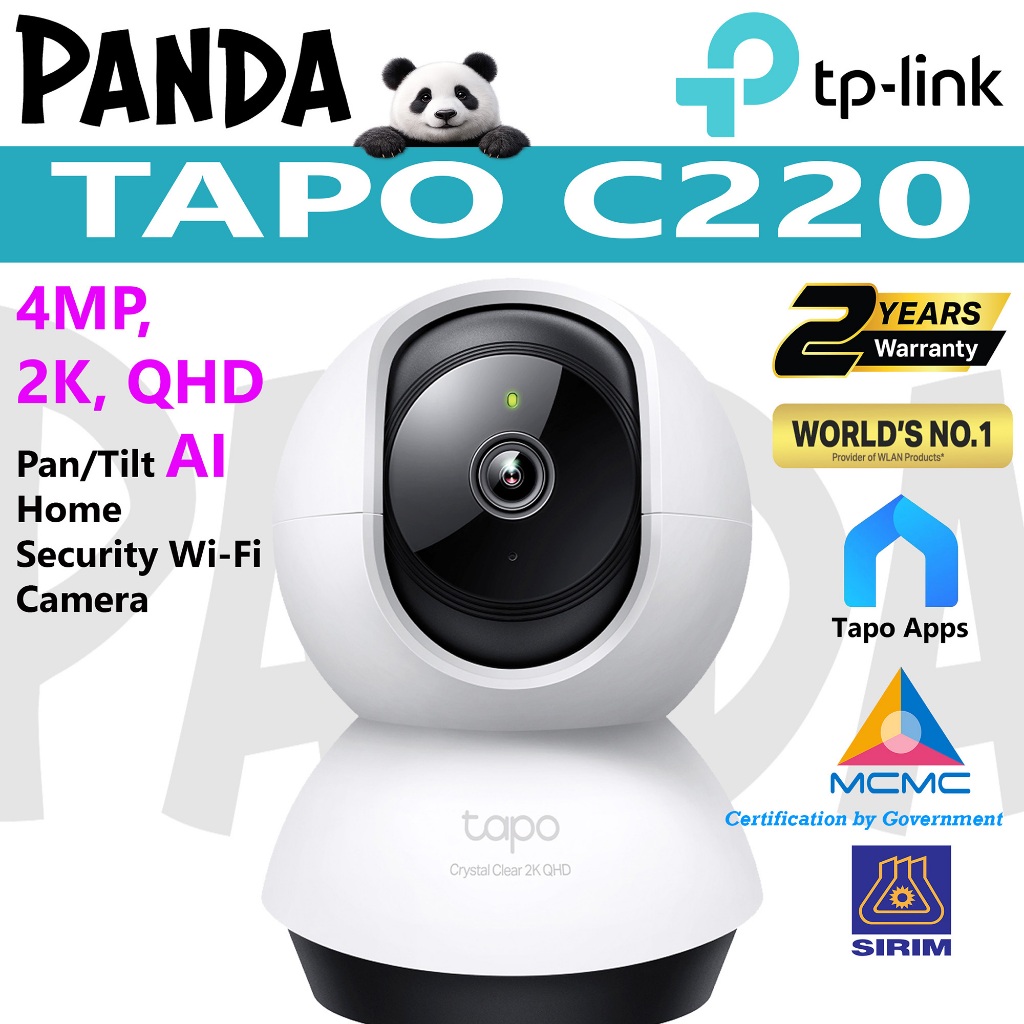 SIRIMTP-Link Tapo C220, 4MP, 2K QHD, Pan/Tilt AI Home Security Wi-Fi Camera