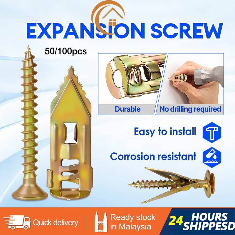 100 ชิ้นผีเสื้อ Anchor Bolts เจาะสกรูขยายค้อนโลหะ Drywall Anchors เจาะ Drywall Anchors