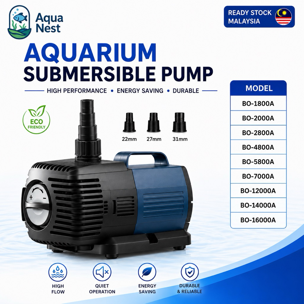 SOBO ECO ปั๊มน้ําตู้ปลาสะเทินน้ําสะเทินบก BO-1800A ถึง BO-16000A 140Watt 7.5m 16000L/Hr สําหรับสระว่