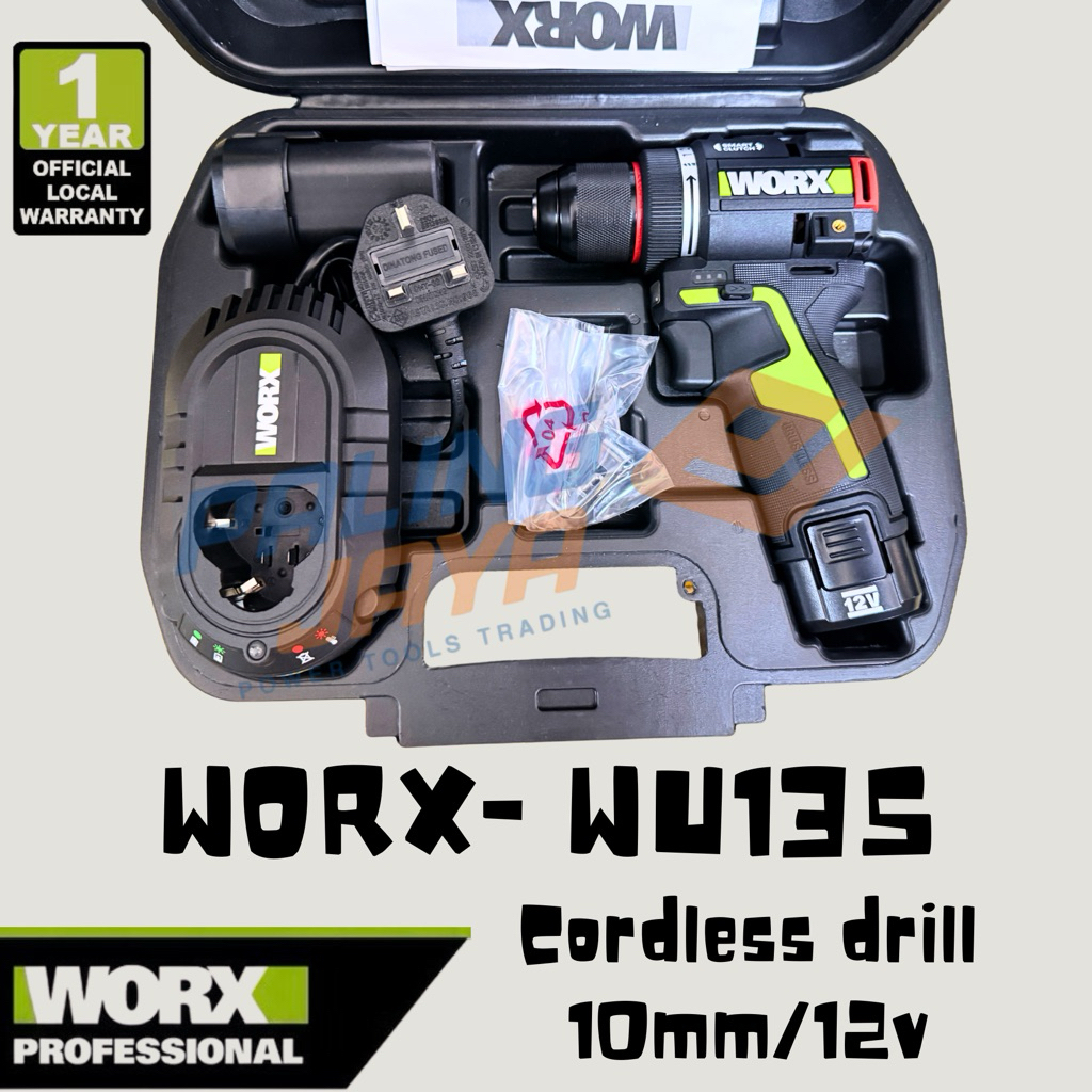 WORX ไดร์เวอร์สว่านไร้แปรงถ่าน (10mm/12V) WU135/รับประกัน 1 ปี/สว่านไร้สาย