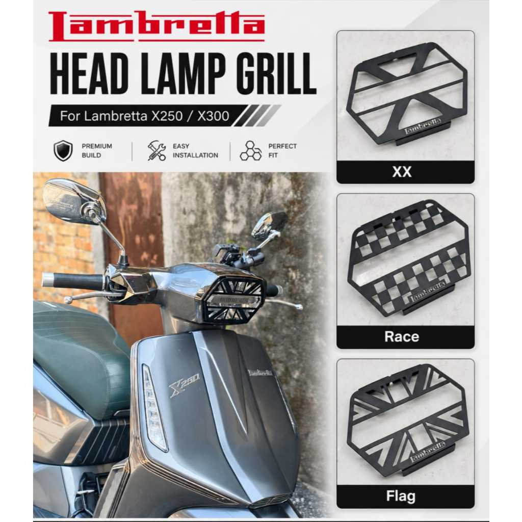 หัวโคมไฟ Guard Grille LAMBRETTA X250 X300 อุปกรณ์เสริมมอเตอร์หัว Light Protector ฝาครอบเหล็ก X250GT 