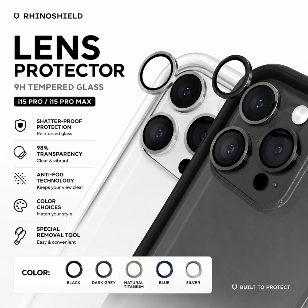 RhinoShield 9H กระจกเทมเปอร์เลนส์สําหรับ iPhone 15 Pro / 15 Pro Max