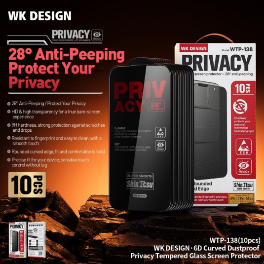 WK XR 11 12 13PROMAX 14PRO15PROMAX 16PRO 16PROMAX 17 17PROM 6D โค้งกันฝุ่นความเป็นส่วนตัวใส 10 ชิ้นฟ