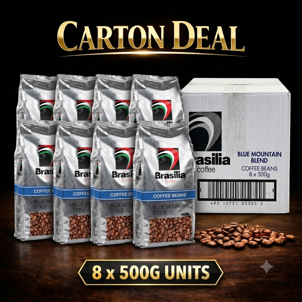 Carton Deal - Brasilia Coffee Beans Blue Mountain 500g x 8 Units , Roasted Arabica Coffee Beans