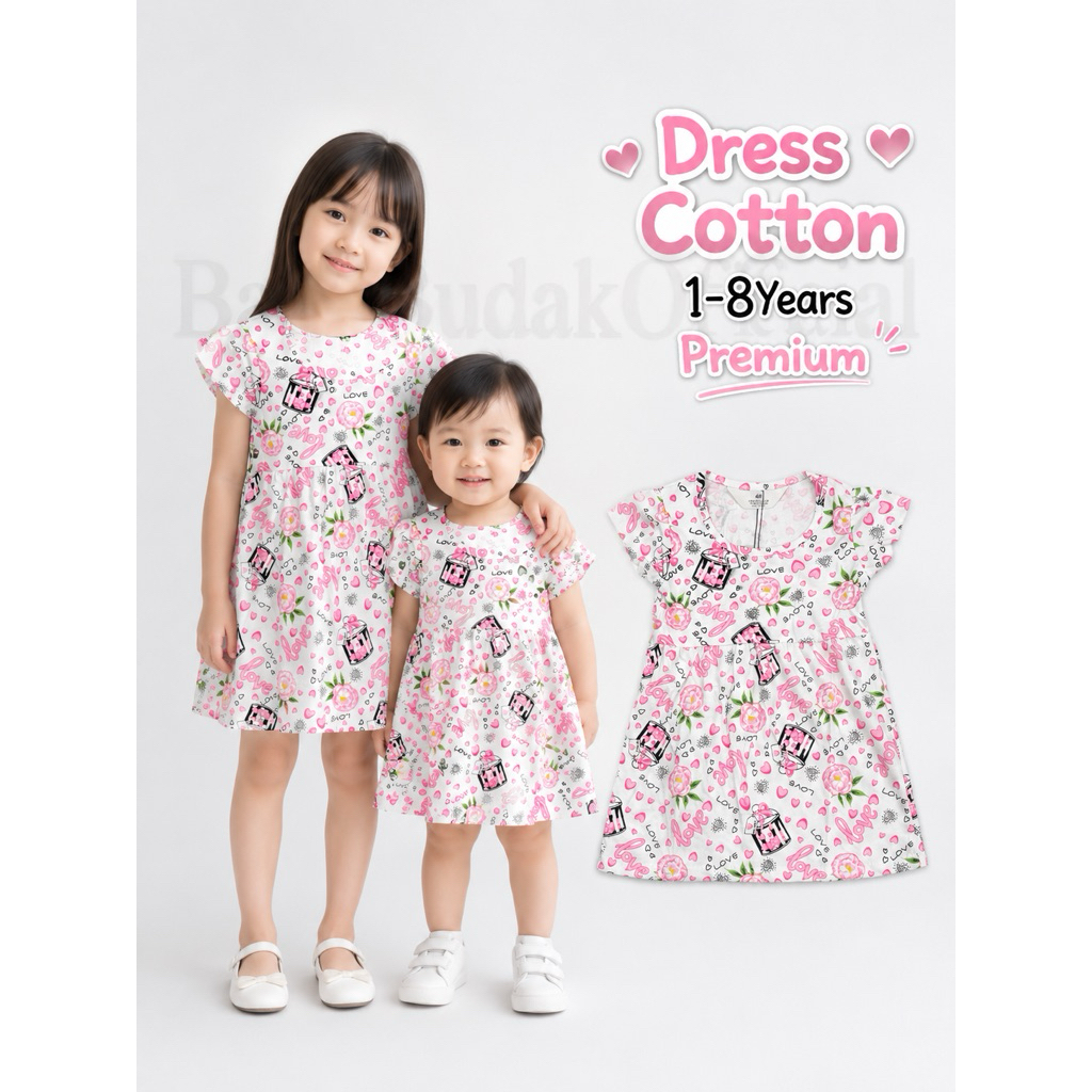 2Y-8Y ️HM ️FLOWER&LOVE ️ GIRL COTTON DRESS SHORT SLEEVE