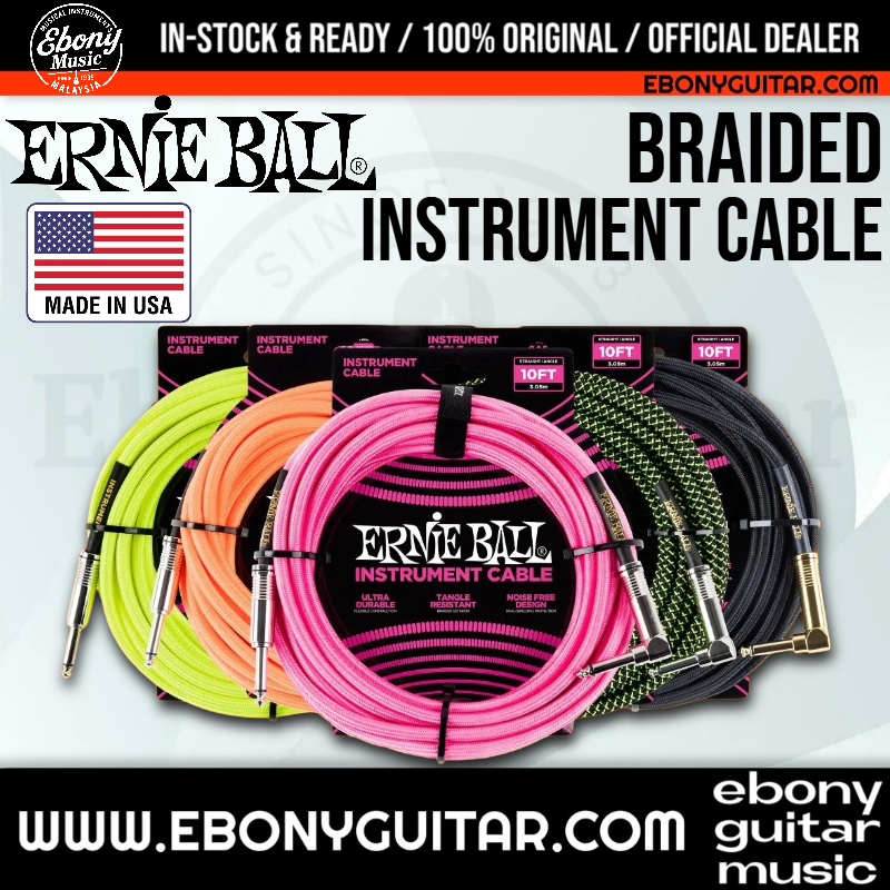 Ernie Ball Braided Instrument Cable 10ft ตรงมุมและตรง Ernie Ball All Colour 10ft