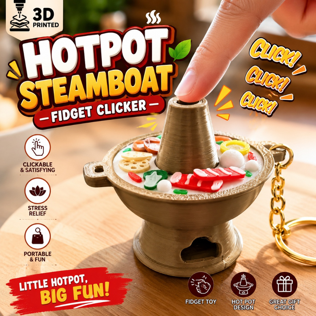 Hotpot Steamboat Fidget Clicker พวงกุญแจ Handmade Mini Hot Pot คลิกของเล่นความเครียดบรรเทา EDC พวงกุ