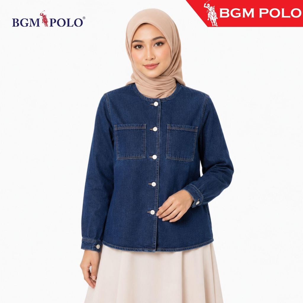 BGM POLO 2 POCKET JEANS คอกลม BLOUSE พร้อมปุ่มพิเศษ-BP-032P500RNJB-RJ1