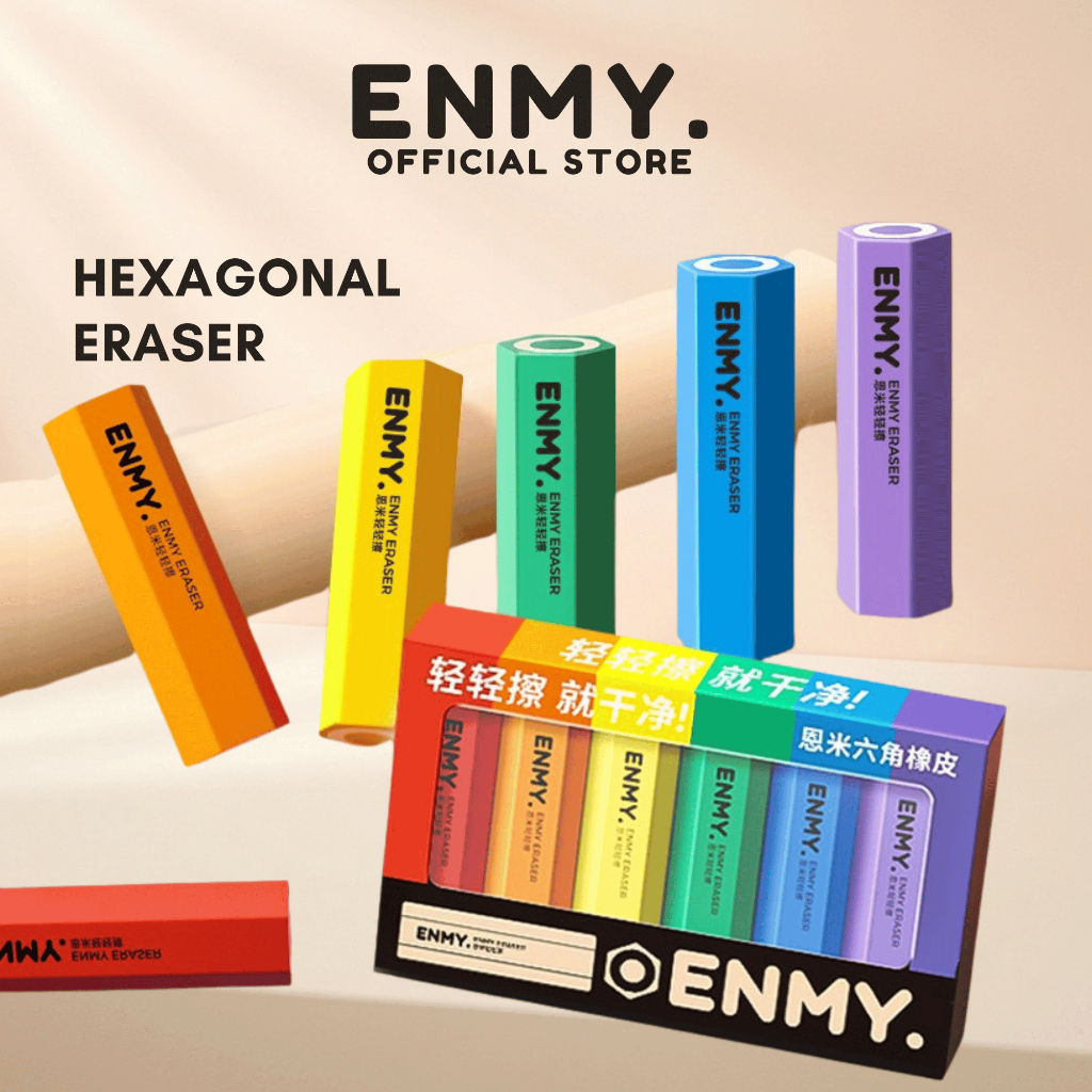ENMY ยางลบหกเหลี่ยมแบบนุ่มสําหรับนักเรียน 6 ชิ้น/เซ็ตยางพกพาความงาม
