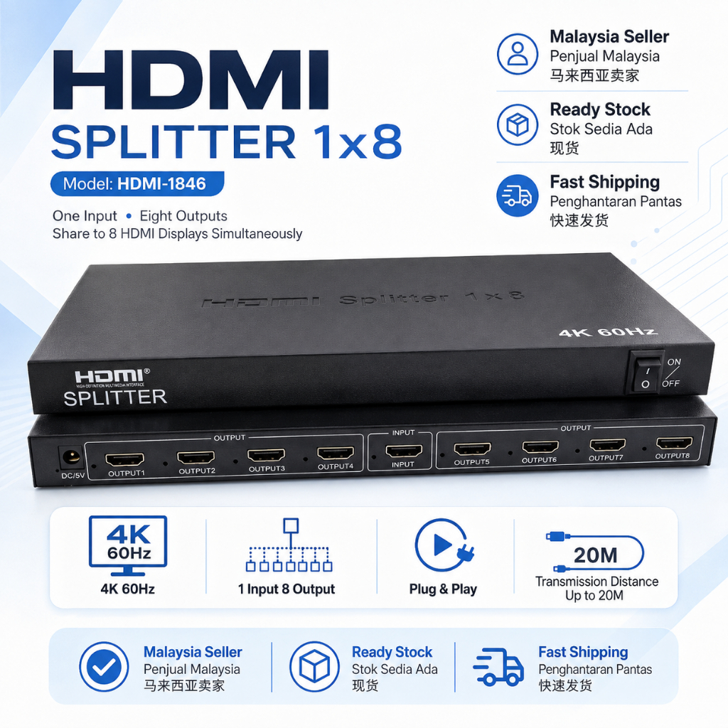 HDMI Splitter 1x8 4K 60Hz HDMI Distribution Amplifier 1 Input 8 Output Splitter รุ่น HDMI-1846