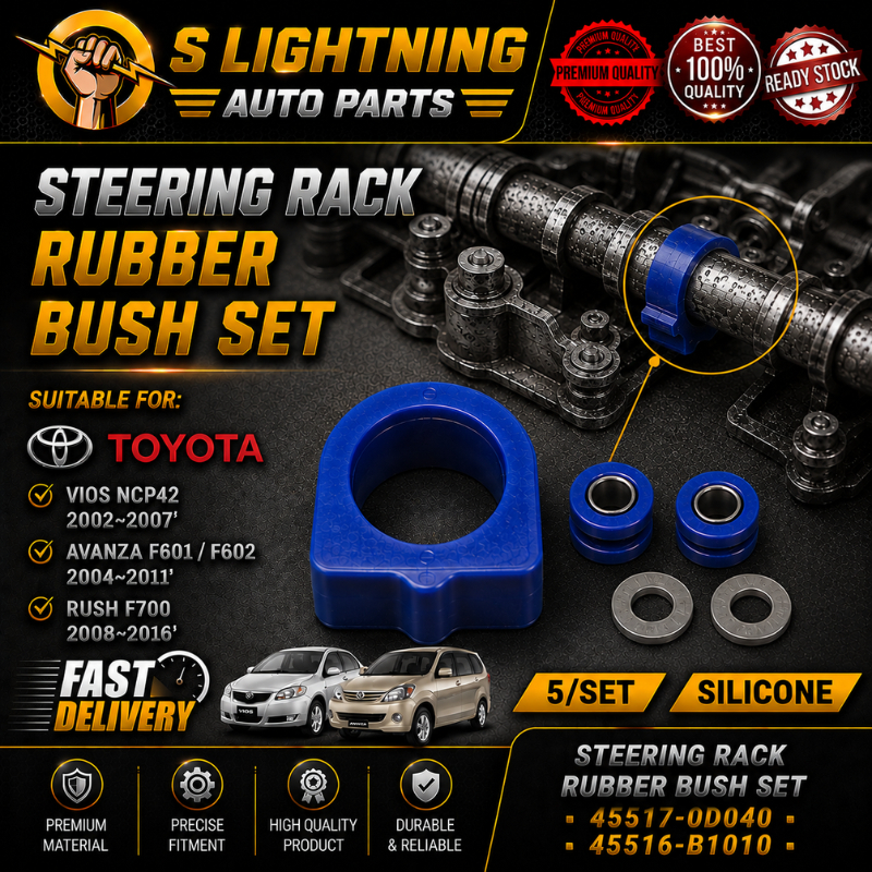 (45517-0D040+45516-B1010) STEERING RACK RUBBER & BUSH VIOS NCP42, AVANZA F601 (SILICONE/BLUE)(5/SET)