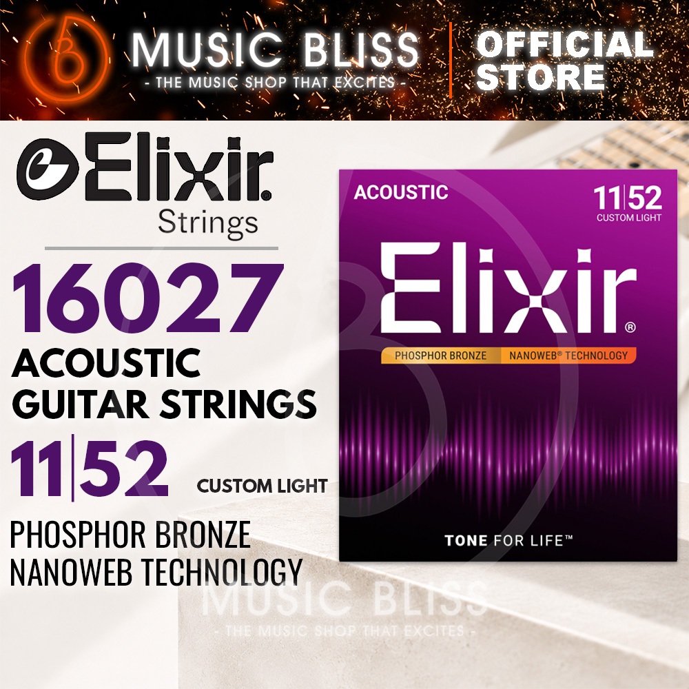 สาย Elixir Nanoweb Phosphor Bronze สายกีตาร์โปร่ง .011-.052 Custom Light