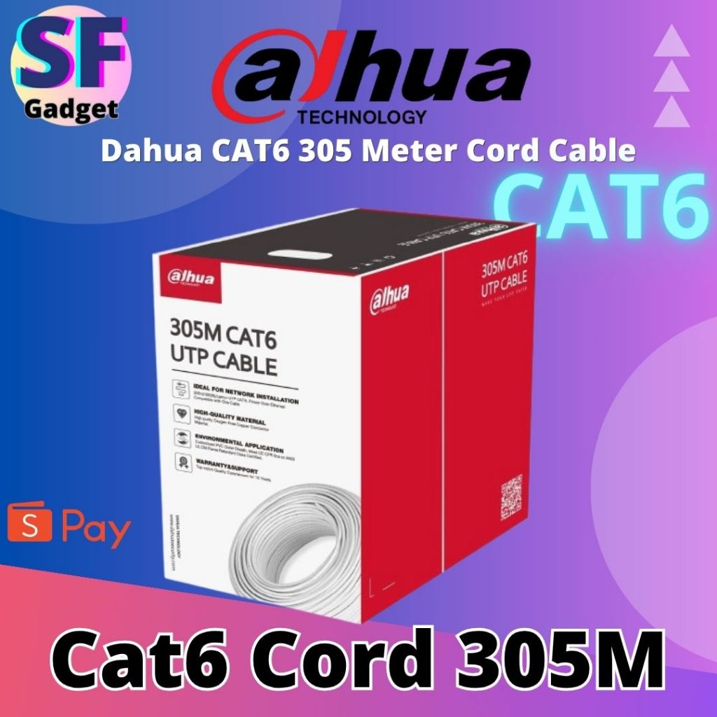 Dahua IP เครือข่าย UTP Ethernet CAT6 สาย 24AWG สีขาวออกซิเจนฟรี Cooper 305m 305 เมตร PFM920I-6UN-C