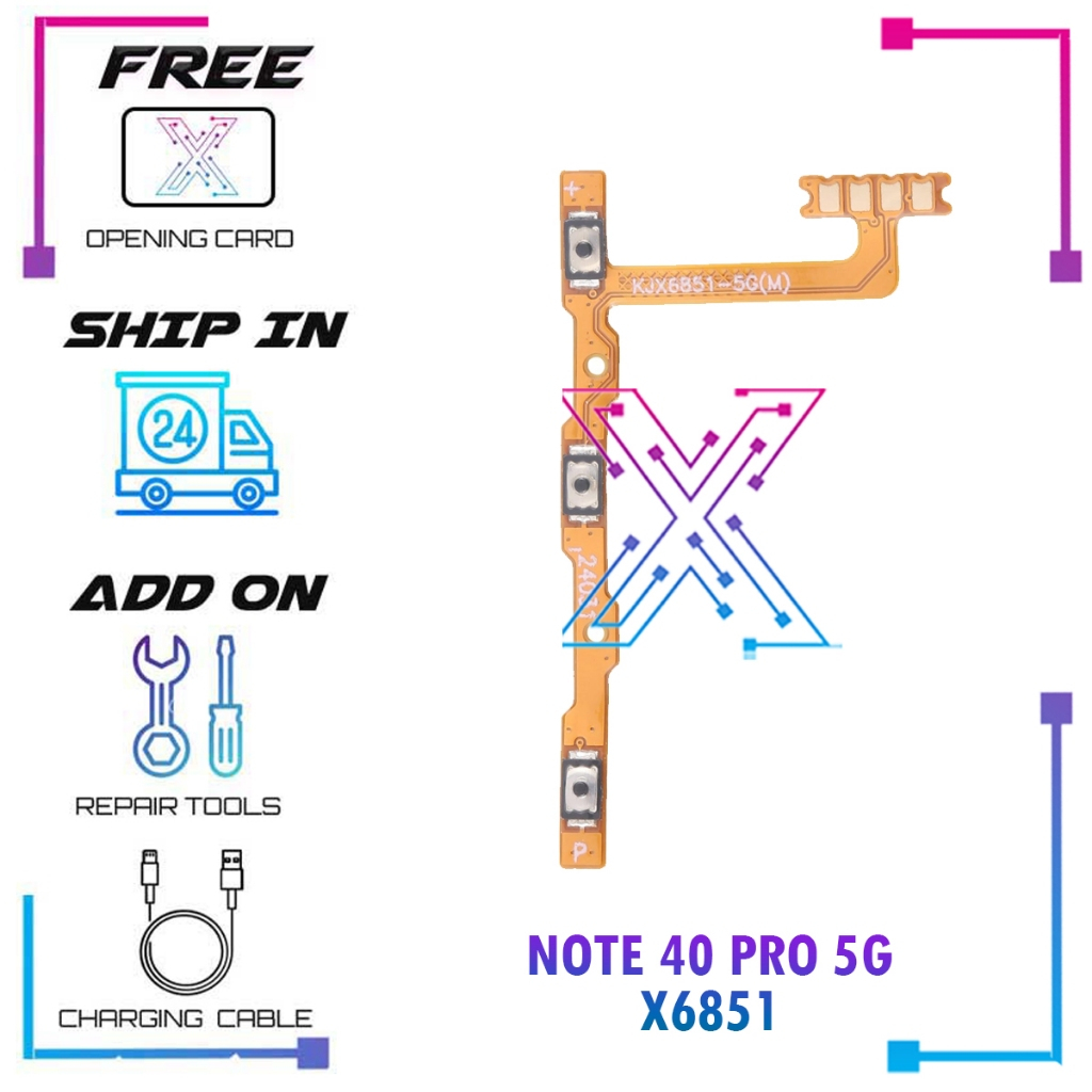 Power On Off Ribbon สําหรับ Infinix 40 PRO 5G X6851 (พร้อมสาย Flex Volume)