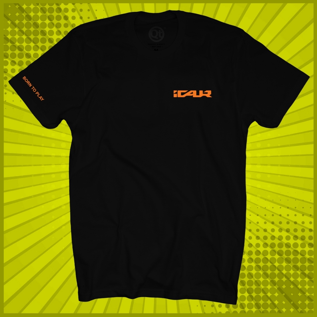 โลโก้ใหม่ ICAUR I-CAUR I CAUR BORN TO PLAY V23 03 โลโก้ EV SUV รอบคอแขนสั้น 100% COTTON เสื้อยืด 160