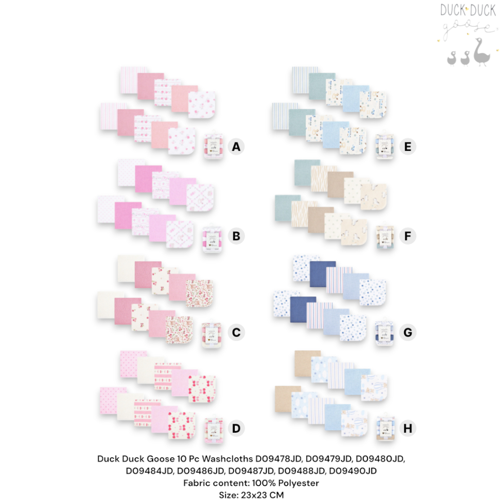 ห่านเป็ด 10 ชิ้น Washcloths D09478JD, D09479JD, D09480JD, D09484JD, D09486JD, D09487JD, D09488JD, D0