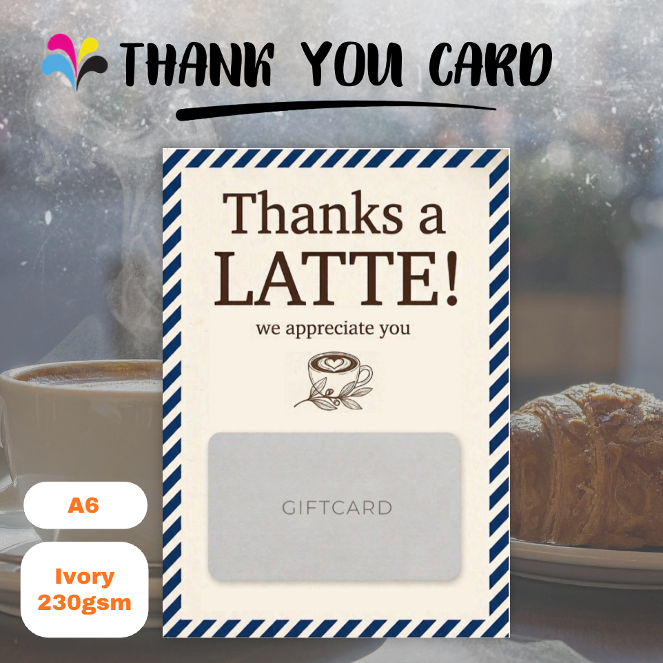 Giftcard ขอบคุณการ์ดขอบคุณ Latte Appreciation Coffee Simple Company Friend A6 230gsm Ivory Matt