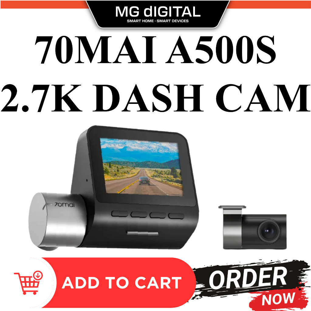 [ SERVIS PASANG] 70mai A500S Dash Cam Pro Plus พร้อมกล้องด้านหลัง 1944P 70mai A500 Dashcam กล้อง GPS