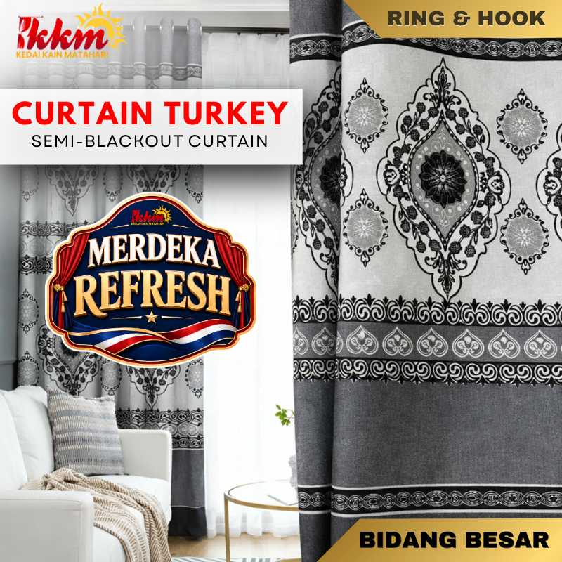KKM Curtain Turkey ใหม่/Langsir Jacquard Turkey แหวนตะขอสั้น