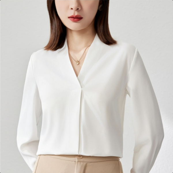 VALUNEE S~2XL ชีฟองผู้หญิง V คอแขนยาวด้านในสํานักงานสวมใส่ 4 สี